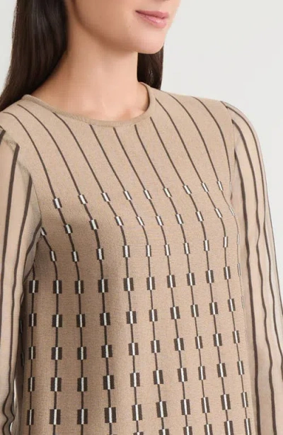 Ming Wang A-line Linear Patterned Soft Knit Top In Brown