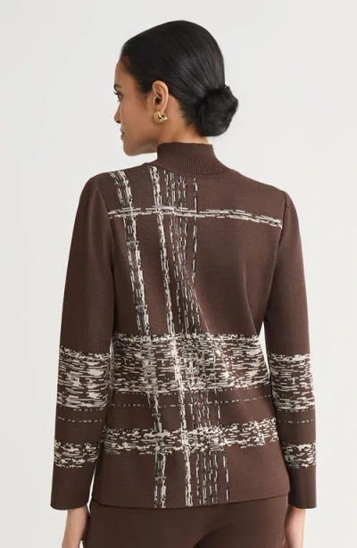 Ming Wang Mock Neck Jacquard Soft Knit Tunic In Brown