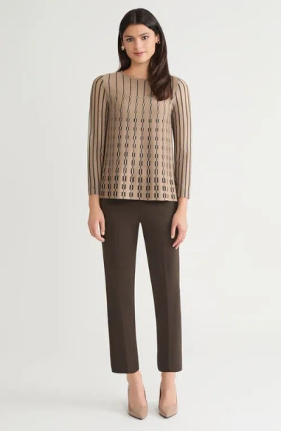 Ming Wang A-line Linear Patterned Soft Knit Top In Brown