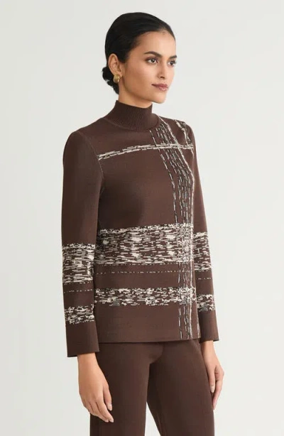 Ming Wang Mock Neck Jacquard Soft Knit Tunic In Brown