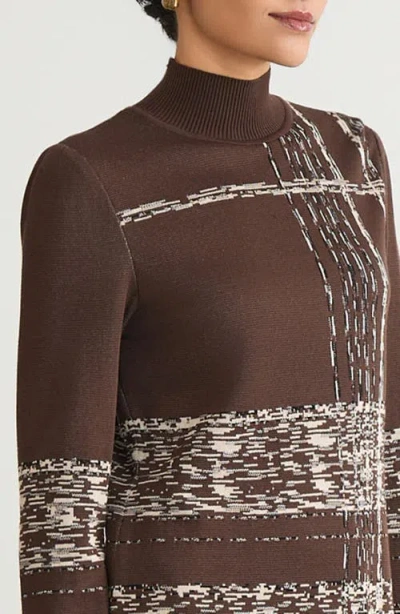 Ming Wang Mock Neck Jacquard Soft Knit Tunic In Brown