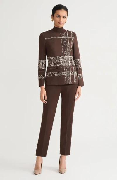 Ming Wang Mock Neck Jacquard Soft Knit Tunic In Brown