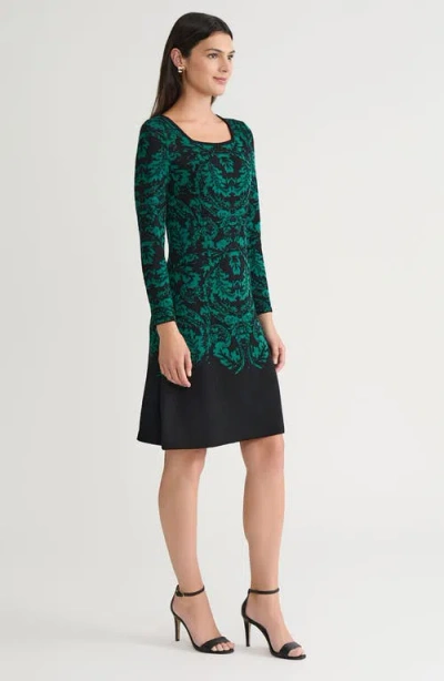 Ming Wang A-line Filigree Jacquard Soft Knit Dress In Black