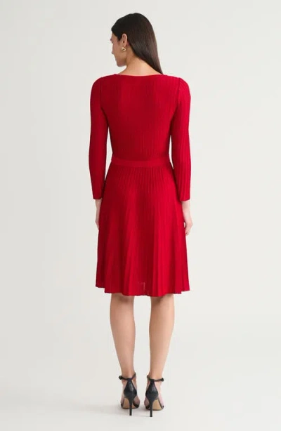 Ming Wang Fit-n-flare Tonal Stitch Knit Dress In Red