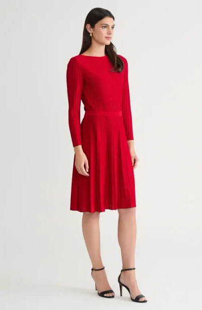 Ming Wang Fit-n-flare Tonal Stitch Knit Dress In Red