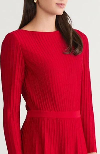 Ming Wang Fit-n-flare Tonal Stitch Knit Dress In Red