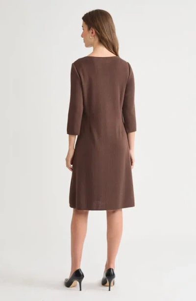 Ming Wang A-line Botanical Applique Knit Dress In Brown