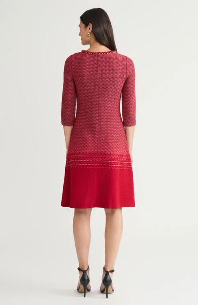 Ming Wang Ombre Chain Trim Textured Knit Dress In Red