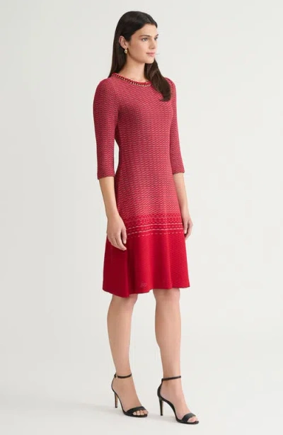 Ming Wang Ombre Chain Trim Textured Knit Dress In Red