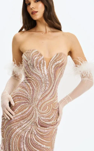 Miss Circle Quinn Feather Trimmed Opera-length Gloves In White