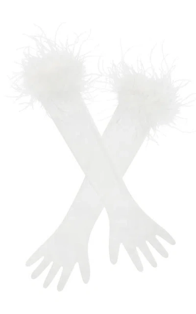 Miss Circle Quinn Feather Trimmed Opera-length Gloves In White