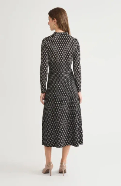Ming Wang A-line Diamond Pattern Soft Knit Maxi Dress In Black