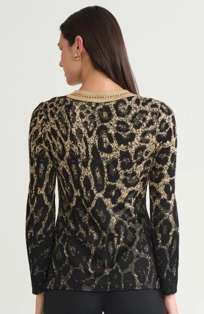 Ming Wang Lurex Leopard Print Jacquard Soft Knit Tunic In Black