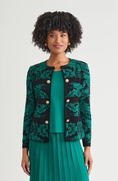 Ming Wang Heritage Filigree Multi-stitch Knit Jacket In Green