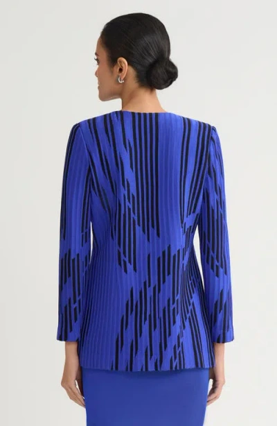 Ming Wang Tailored Lightweight Dual-toned Burnout Knit Jacket In Blue