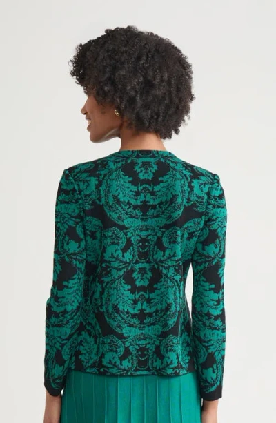 Ming Wang Heritage Filigree Multi-stitch Knit Jacket In Green