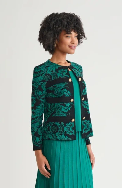 Ming Wang Heritage Filigree Multi-stitch Knit Jacket In Green