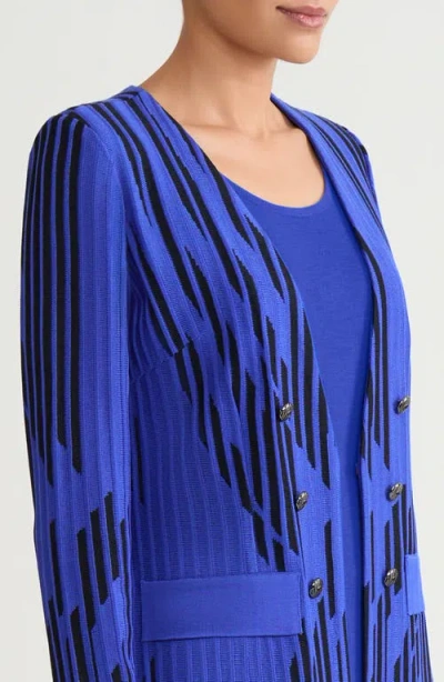 Ming Wang Tailored Lightweight Dual-toned Burnout Knit Jacket In Blue