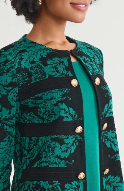 Ming Wang Heritage Filigree Multi-stitch Knit Jacket In Green