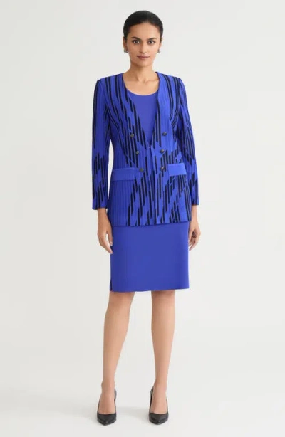 Ming Wang Tailored Lightweight Dual-toned Burnout Knit Jacket In Blue