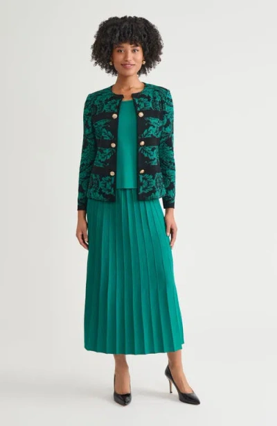Ming Wang Heritage Filigree Multi-stitch Knit Jacket In Green