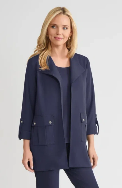 Ming Wang Heritage Lightweight Stretch Deco Crepe Wing Collar Jacket In Blue