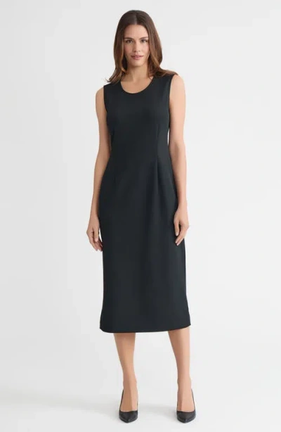 Ming Wang Stretch Deco Crepe Sheath Midi Dress In Black
