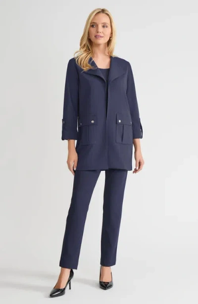 Ming Wang Heritage Lightweight Stretch Deco Crepe Wing Collar Jacket In Blue