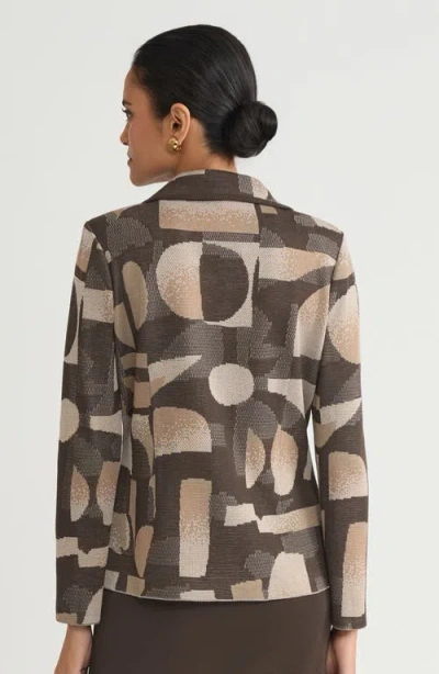 Ming Wang Tailored Geometric  Jacquard Knit Blazer In Brown