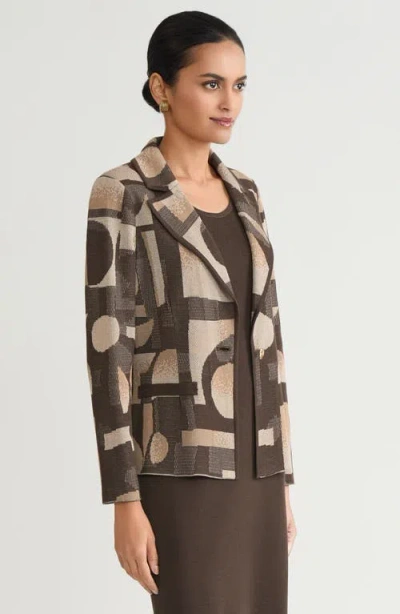 Ming Wang Tailored Geometric  Jacquard Knit Blazer In Brown