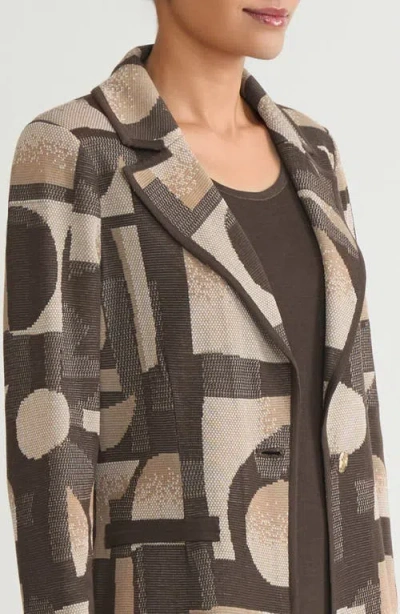 Ming Wang Tailored Geometric  Jacquard Knit Blazer In Brown