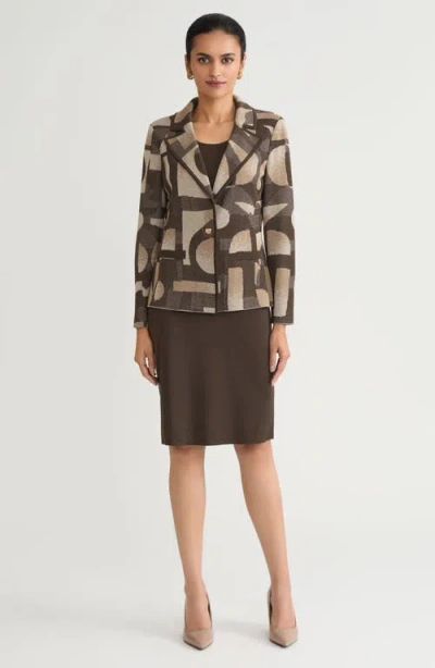 Ming Wang Tailored Geometric  Jacquard Knit Blazer In Brown