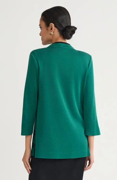 Ming Wang Heritage Contrast Trim Floral Jacquard Knit Jacket In Green