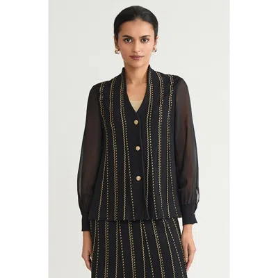 Ming Wang Heritage Button Front Lurex Soft Knit Cardigan In Multi