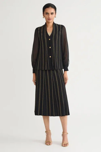 Ming Wang Heritage Button Front Lurex Soft Knit Cardigan In Multi