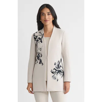 Ming Wang Heritage Embroidered Stretch Deco Crepe Jacket In White