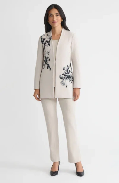 Ming Wang Heritage Embroidered Stretch Deco Crepe Jacket In White