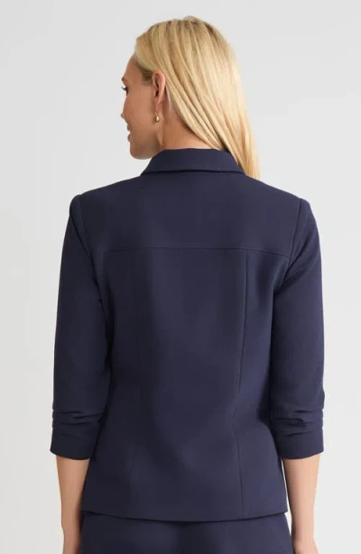 Ming Wang Heritage Stretch Deco Crepe Scrunch Sleeve Jacket In Blue