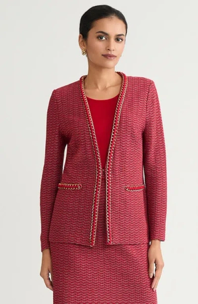 Ming Wang Heritage Whipstitch Chain Trim Knit Jacket In Burgundy