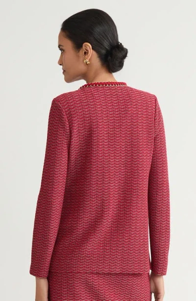 Ming Wang Heritage Whipstitch Chain Trim Knit Jacket In Burgundy