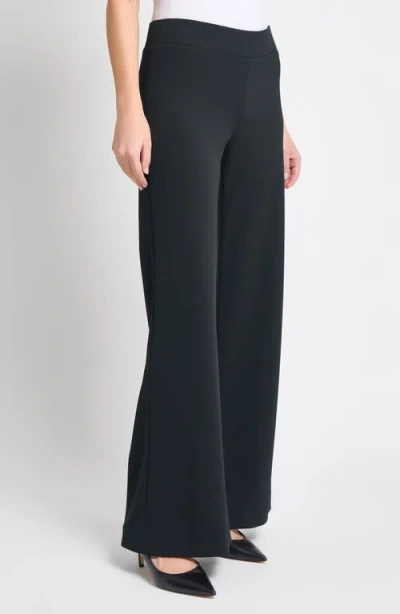 Ming Wang Stretch Deco Crepe Wide-leg Pants In Black