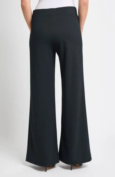 Ming Wang Stretch Deco Crepe Wide-leg Pants In Black