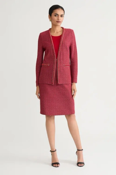 Ming Wang Heritage Whipstitch Chain Trim Knit Jacket In Burgundy