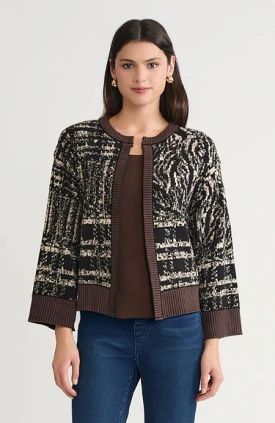 Ming Wang Relaxed Contrast Trim Cozy Knit Cardigan In Brown