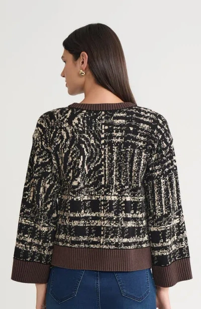 Ming Wang Relaxed Contrast Trim Cozy Knit Cardigan In Brown