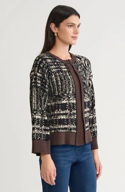 Ming Wang Relaxed Contrast Trim Cozy Knit Cardigan In Brown
