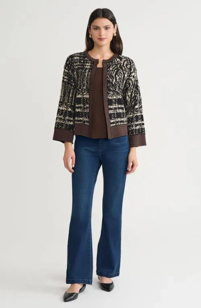 Ming Wang Relaxed Contrast Trim Cozy Knit Cardigan In Brown