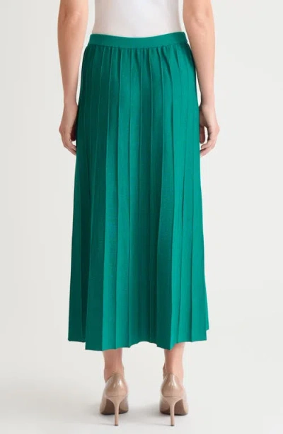 Ming Wang Pleated A-line Soft Knit Maxi Skirt In Green