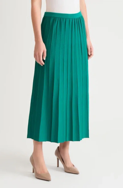 Ming Wang Pleated A-line Soft Knit Maxi Skirt In Green