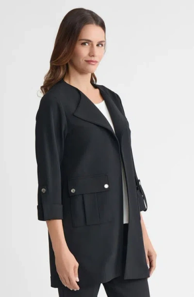Ming Wang Heritage Lightweight Stretch Deco Crepe Wing Collar Jacket In Black